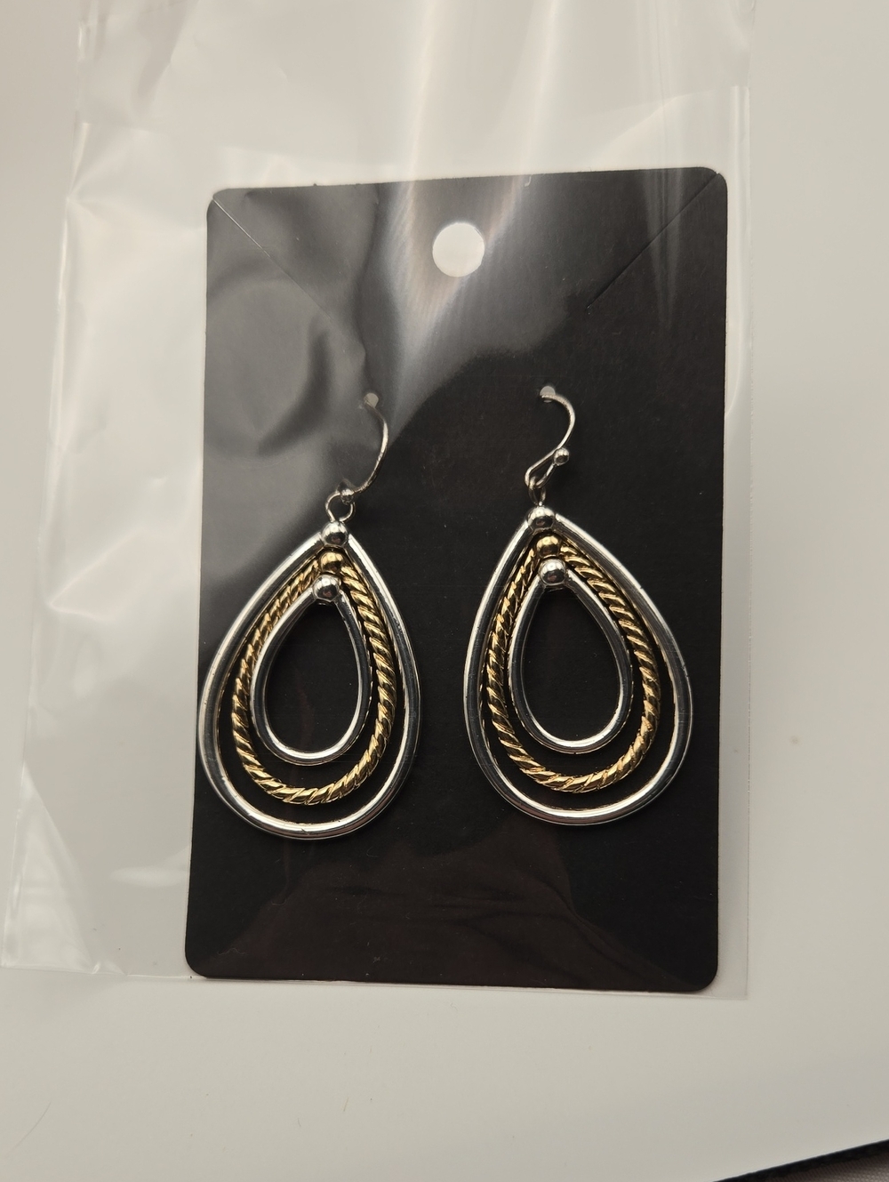 Two-Tone Teardrop Dangle Earrings - Gold & Silver